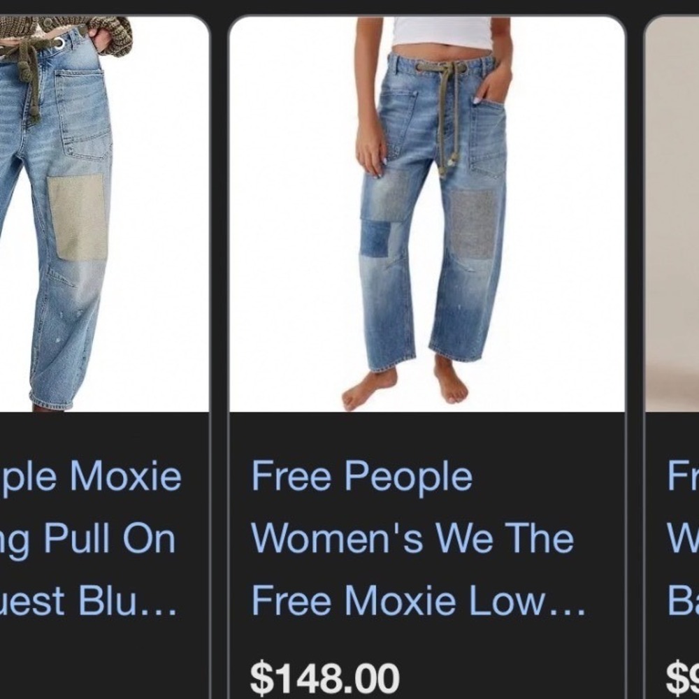 Free People We The Free Moxie Low Slung Barrel Jeans Blue Patchwork Rope Belt 27 - Picture 7 of 7